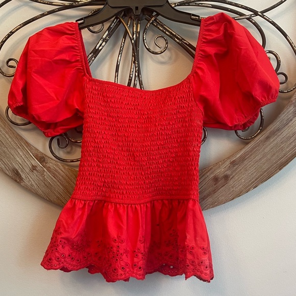 Iris Red Crop Top with Princess Sleeves - Picture 2 of 3